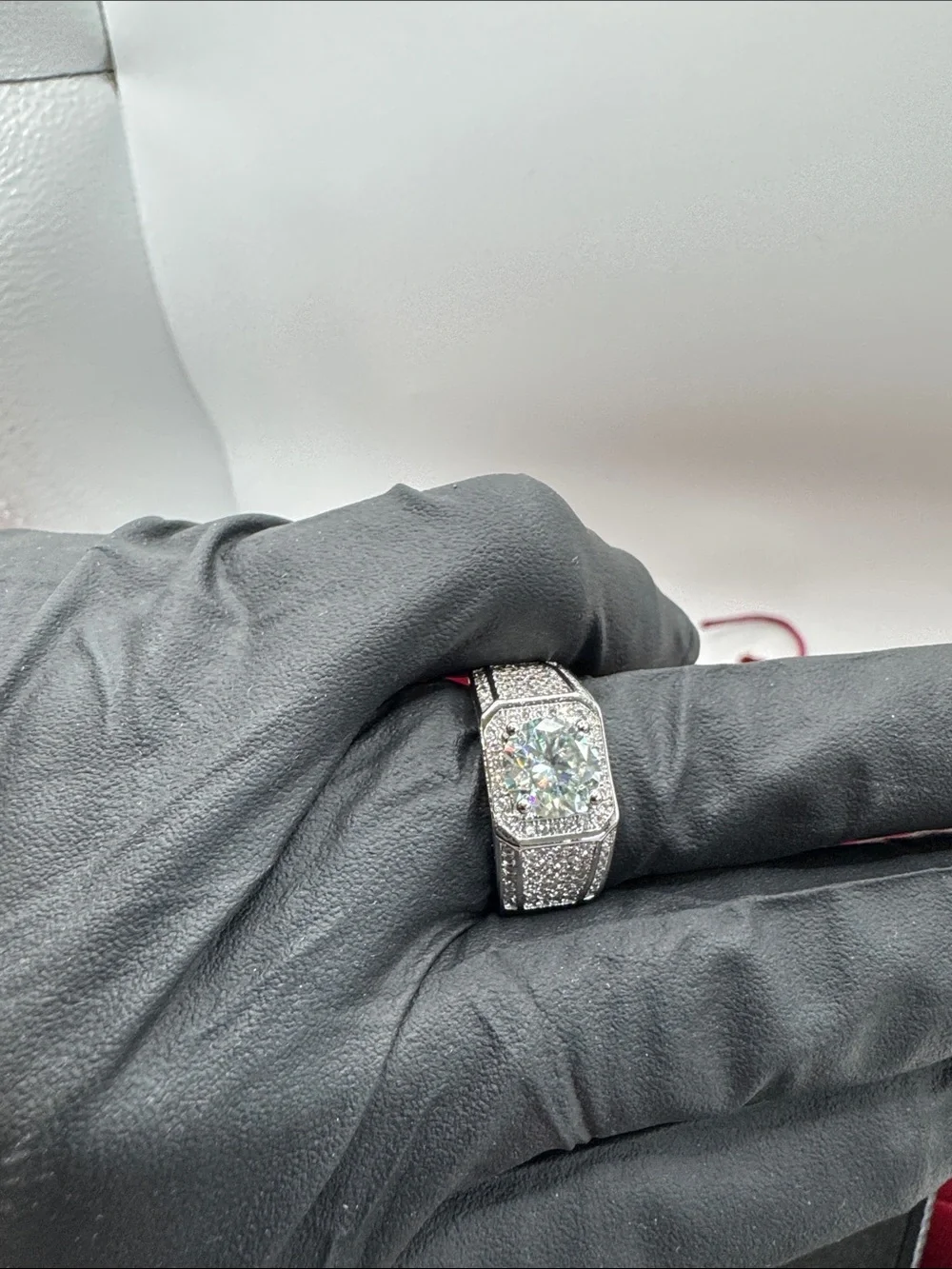 Silver Men's Ring with White Stones - Rhodium